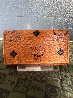MCM Cognac Brown Logo Continental Key & Card Holder